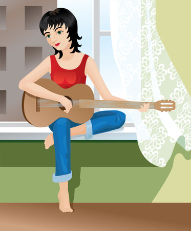girl playing guitarのイラスト素材