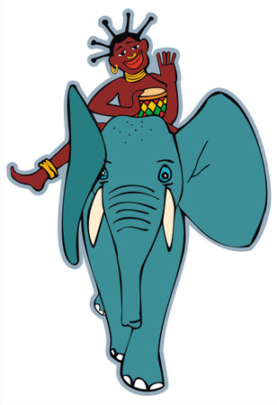 African guy on elephant. Eps vector のイラスト素材