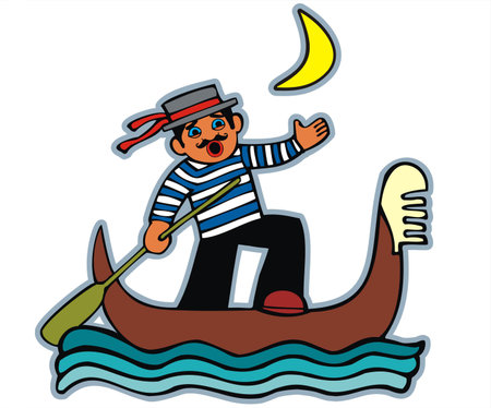 Gondolier singing on the boat. White background. Vector illustration. For more charecters please see my portfolioのイラスト素材