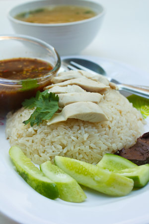 Steam chicken with rice, Thai cuisine.の写真素材