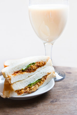 sandwich with shredded pork and thai chili paste の写真素材