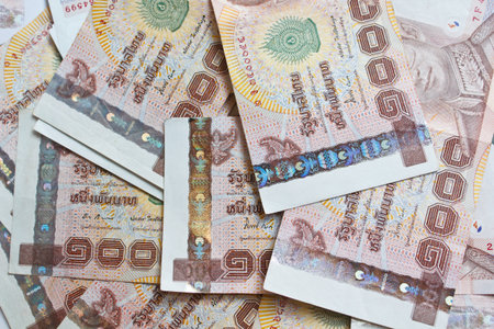 a lot of thai money background 