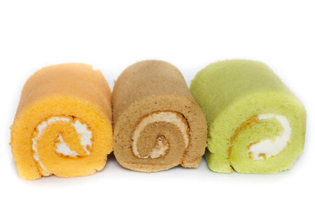 jam swiss roll cake three flavors, thailand.の写真素材