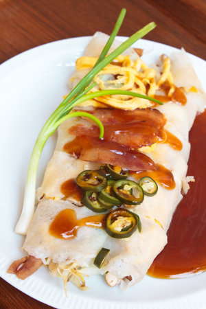 fresh spring rolls with vegetables and sweet sauce の写真素材