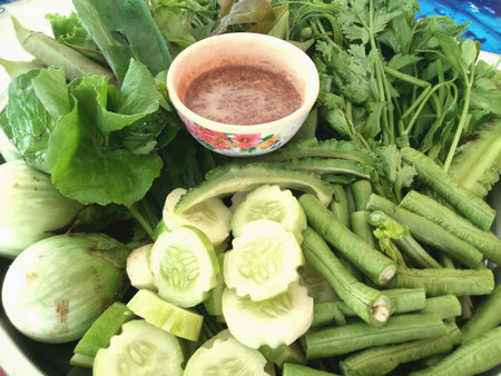 many kinds of vegetables and shrimp paste sauce の素材
