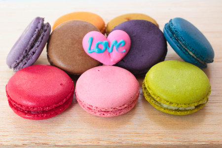 traditional many french colorful tasty macarons.の写真素材