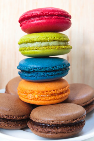 traditional many french colorful tasty macarons.の写真素材