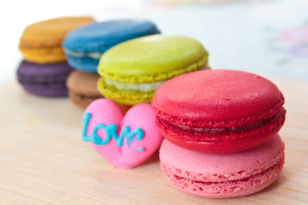 traditional many french colorful tasty macarons.の写真素材