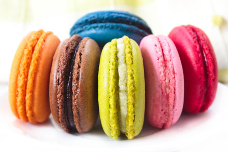 traditional many french colorful tasty macarons.の写真素材