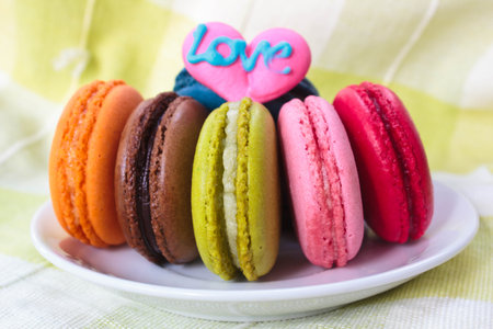 traditional many french colorful tasty macarons.の写真素材