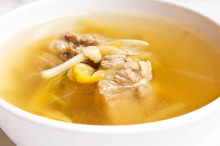 Chinese style soup with day lily and sparerib.の写真素材