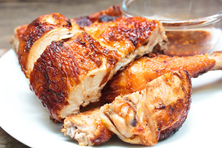 grilled chicken on plate, style thai food.の写真素材