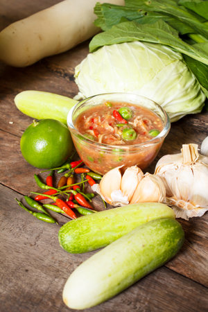 sauce of shrimp paste and chili in the thai kitchen.の写真素材