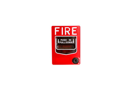 red fire alarm isolated on white background.の写真素材