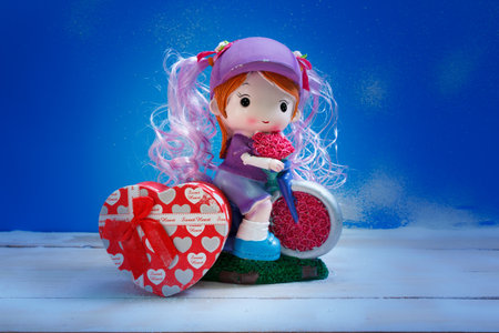 toy and gift with blue background, valentines day  conceptの写真素材