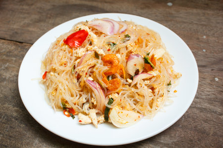 spicy noodle salad, spicy vermicelli salad (yum woon sen).の写真素材