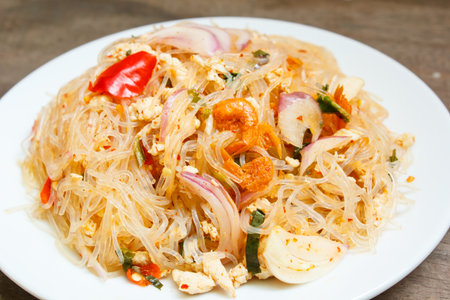 spicy noodle salad, spicy vermicelli salad (yum woon sen).の写真素材