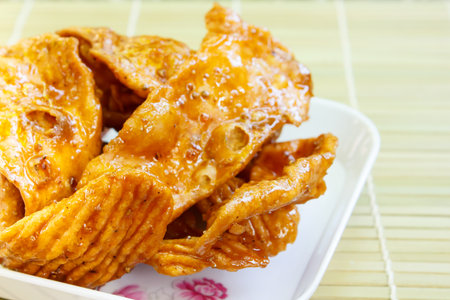 caramelized crisps, thai dessert made of flour and sugar.の写真素材