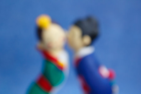 blur couple doll and background, valentine's day.の写真素材