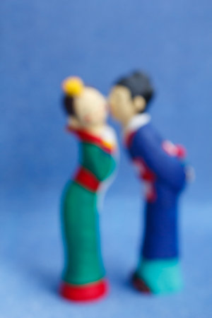 blur couple doll and background, valentine's day.の写真素材