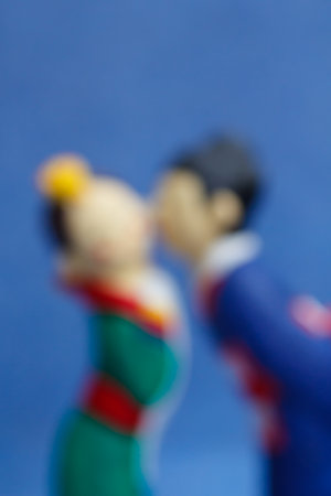 blur couple doll and background, valentine's day.の写真素材
