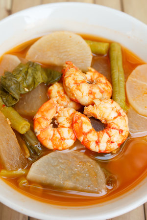 sour soup with shrimp and vegetable, thai food.の写真素材