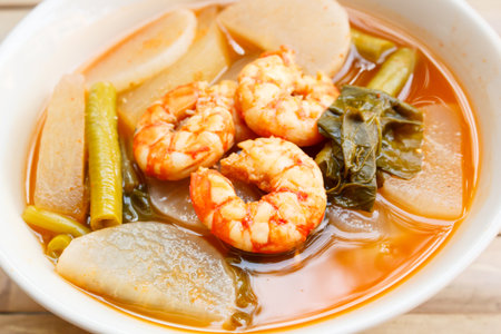 sour soup with shrimp and vegetable, thai food.の写真素材