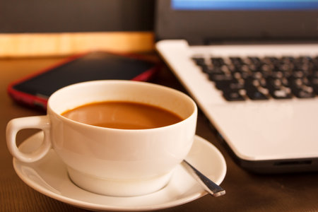 cup of hot coffee in coffee shop.の写真素材