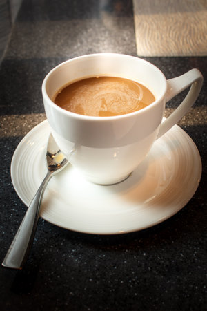 cup of hot coffee in coffee shop at hotel.の写真素材