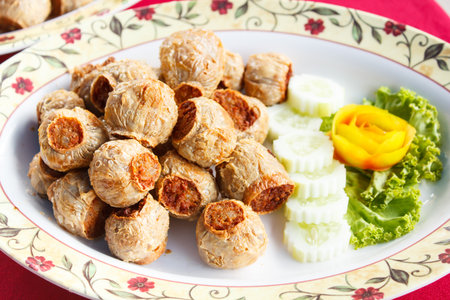 deep fried crab meat roll cake chinese style food.の写真素材