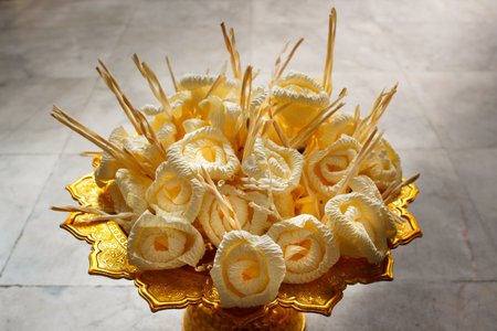 wood flowers placed at cremation, respect to the dead in thailand.の写真素材