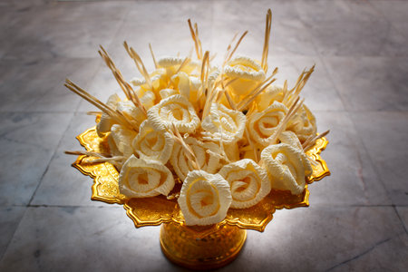 wood flowers placed at cremation, respect to the dead in thailand.の写真素材