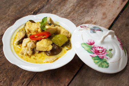 green curry with chicken (kaeng khiao wan kai), thai traditional food.の写真素材