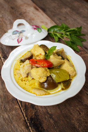 green curry with chicken (kaeng khiao wan kai), thai traditional food.の写真素材