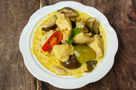 green curry with chicken (kaeng khiao wan kai), thai traditional food.の写真素材