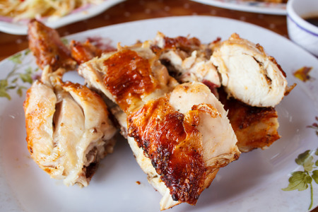 grilled chicken on plate, style thai food.の写真素材