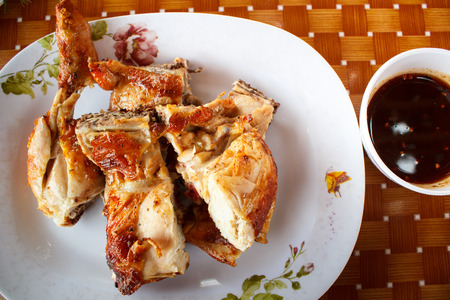 grilled chicken on plate, style thai food.の写真素材