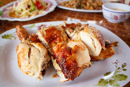 grilled chicken on plate, style thai food.の写真素材