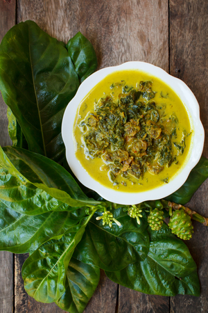 Cockle curry with noni leaves, Traditional thai curry.の写真素材