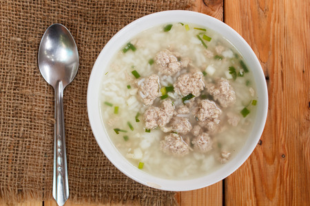 rice porridge with minced pork, thai breakfast.の写真素材
