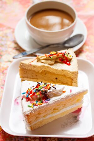 hot coffee and cake for break, coffee break.の写真素材
