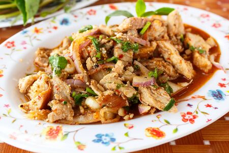 Thai cuisine spicy pork salad, Moo Nam Tok.の写真素材
