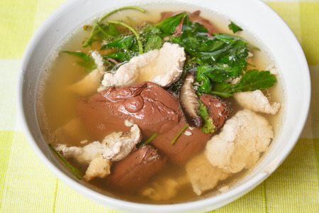 Pork's Entrails and Blood Jelly Soup, Pork blood soup, Famous Asian Soup.の写真素材
