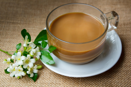 Cup of hot coffee at restaurant, thai style.の写真素材