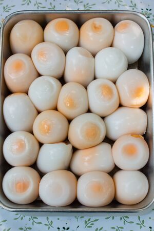 Boiled egg in tray at market's Bangkok.の写真素材