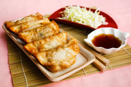 Fried Gyoza, dumplings popular japanese food.の写真素材