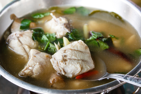 Spicy hot and sour soup (Tom yum) with grouper.の写真素材