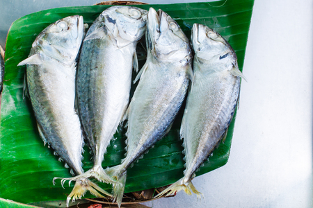 Mackerel with bamboo steamer basket in the market.の写真素材