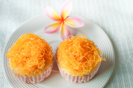 Foi thong cake, thai dessert.の写真素材