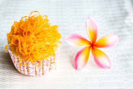 Foi thong cake, thai dessert.の写真素材